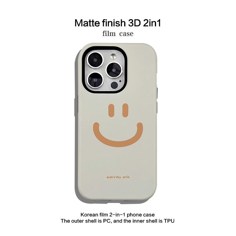 Минималистичный чехол для телефона со смайликом для Apple 16 и 15 Pro Max - Совместим с корейским стилем