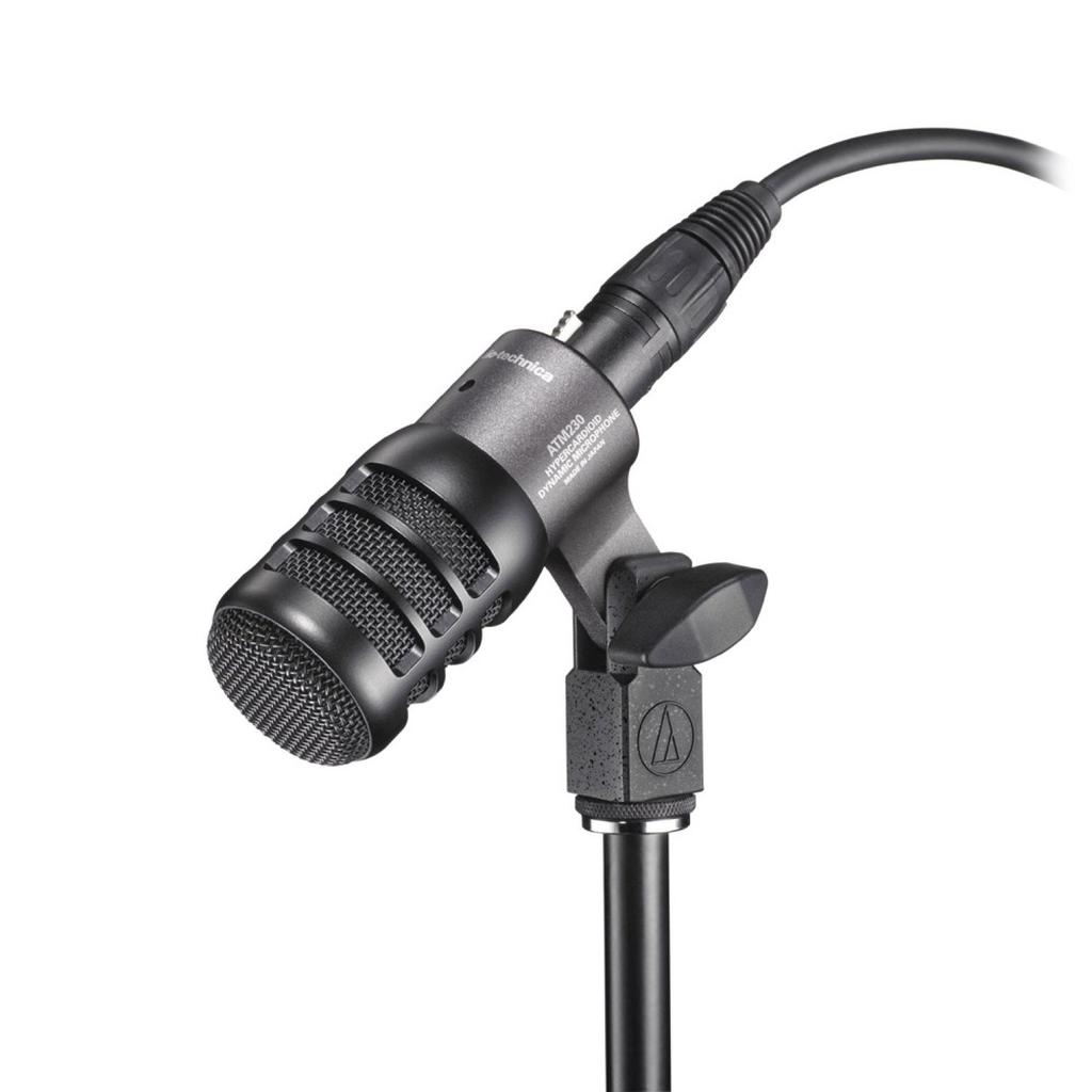 Audio-Technica ATM230 Dynamic Microphone Hypercardioid Snare Drum Rack Tom Floor Tom Instruments Includes Mount and Pouch Black