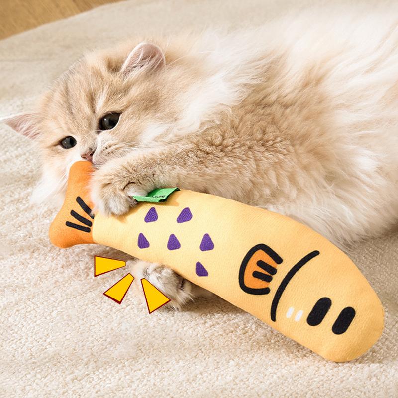 Милая реалистичная льняная игрушка-рыбка с кошачьей мятой для кошек, устойчивая к укусам, пищащая, для стачивания зубов, плюшевая подушка для сна, игрушка для котят Jouet Chats