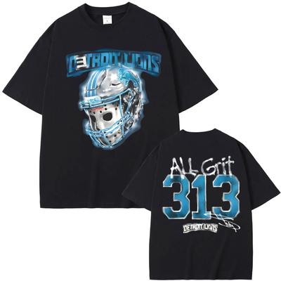 EMINEM X DETROIT LIONS ALL GRIT ФУТБОЛКА Eminem Как на официальном сайте 100% хлопок Высококачественная футболка с круглым вырезом Женские Мужские футболки