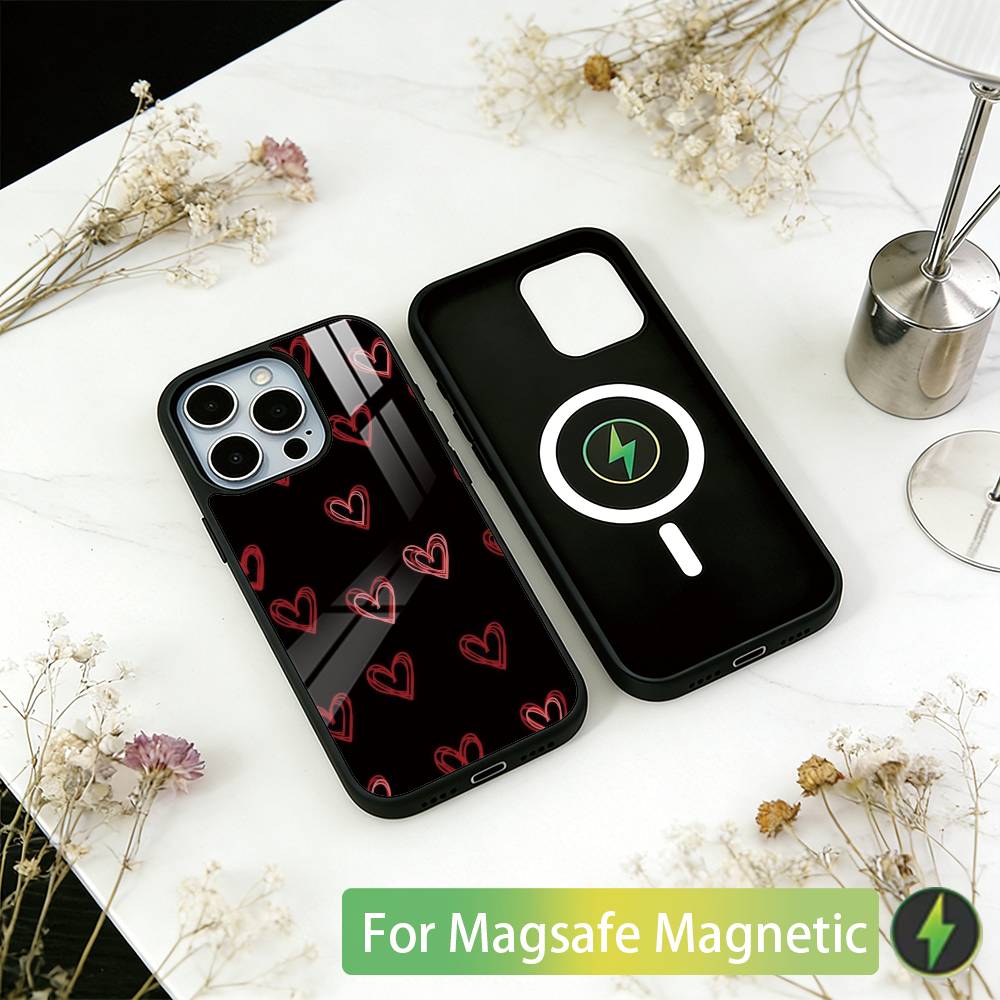 Милый Розовый Чехол-Сердечко Для iPhone17,16,15,14,13,12,11 Plus,Pro Магнитный Для Magsafe Беспроводной Зарядки