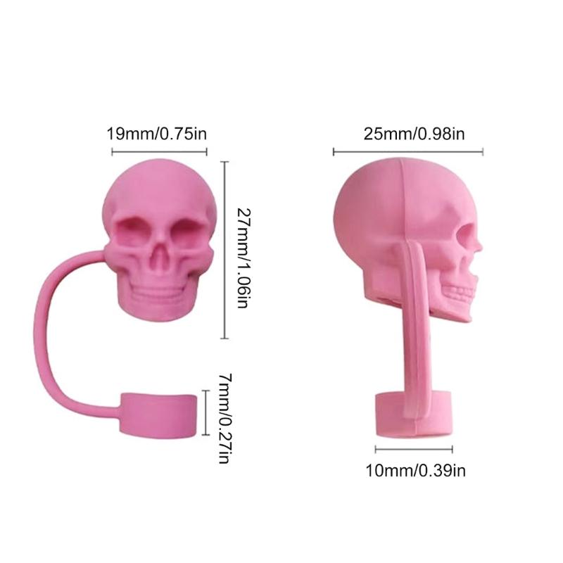 Set of 6 Unique Straw Stoppers Adorment Colorful Silicones Straw Lid Cute Skull Shaped Straw Plug Drinkware Accessorys