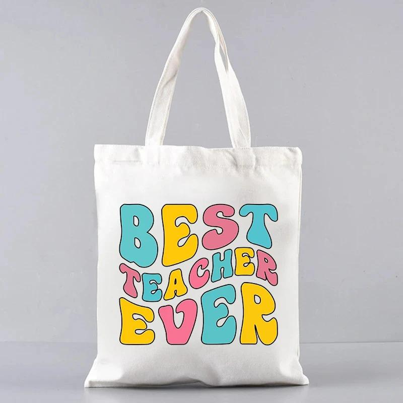 Cute Women Canvas Tote Bag Reusable Commuting Bags Gift for Teacher Trendy Ladies Shoulder Handbag Shopping Bag
