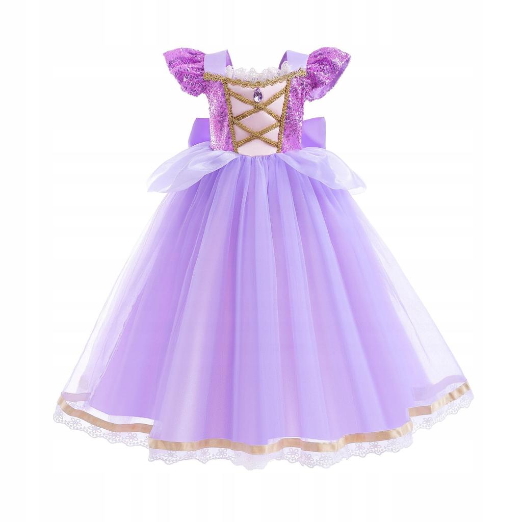 Girls Princess Rapunzel Dress with Bow, Purple, 7-8 Years, Halloween Costume Role Play