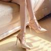 Rivet Nude Stiletto High Heels for Women - Spring/Autumn 2025 Collection: Sexy Pointed Toe, Backless, Versatile, Plus Size.