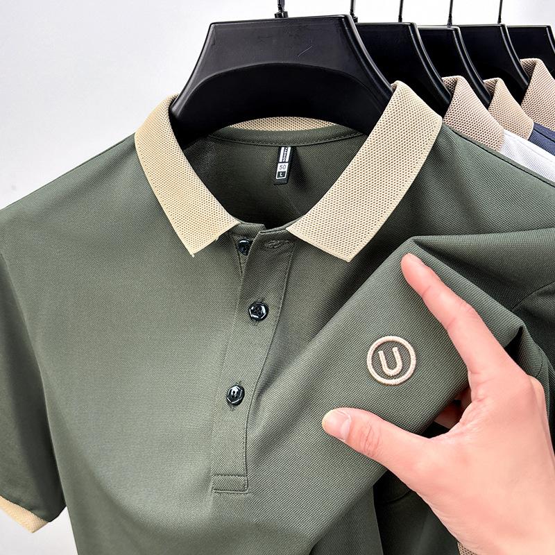 Футболка мужская с короткими рукавами, размер Medium, рубашка поло с лацканами, высококачественный ледяной шелк