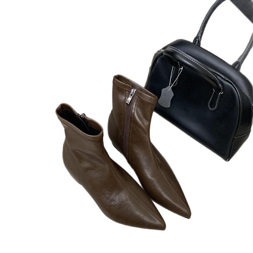 2025 новые осенне-зимние женские ботильоны с острым носком и тонким каблуком, женские ботильоны на французском среднем каблуке, короткие ботильоны, ботинки Мартин