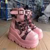 Women's 2022 Pink Wedge Heel Martin Boots with Thick Sole - Plus Size, European & American Fashion Short Boots