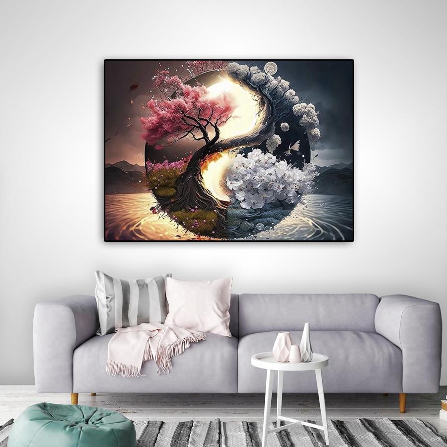 Diamond Painting New Collection 2024 Tai Chi Scenery Diy Full Square Round Drill Rhinestone Embroidery Yin Yang Sakura Tree Mosaic Cross Stitch Kits