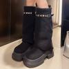 Мода 2025 Новые Женские Высокие Сапоги Замшевые Платформа Массивная Обувь Зимняя Мода До Колена Челси Дизайнерская Вечеринка Женские Снежные Ботинки