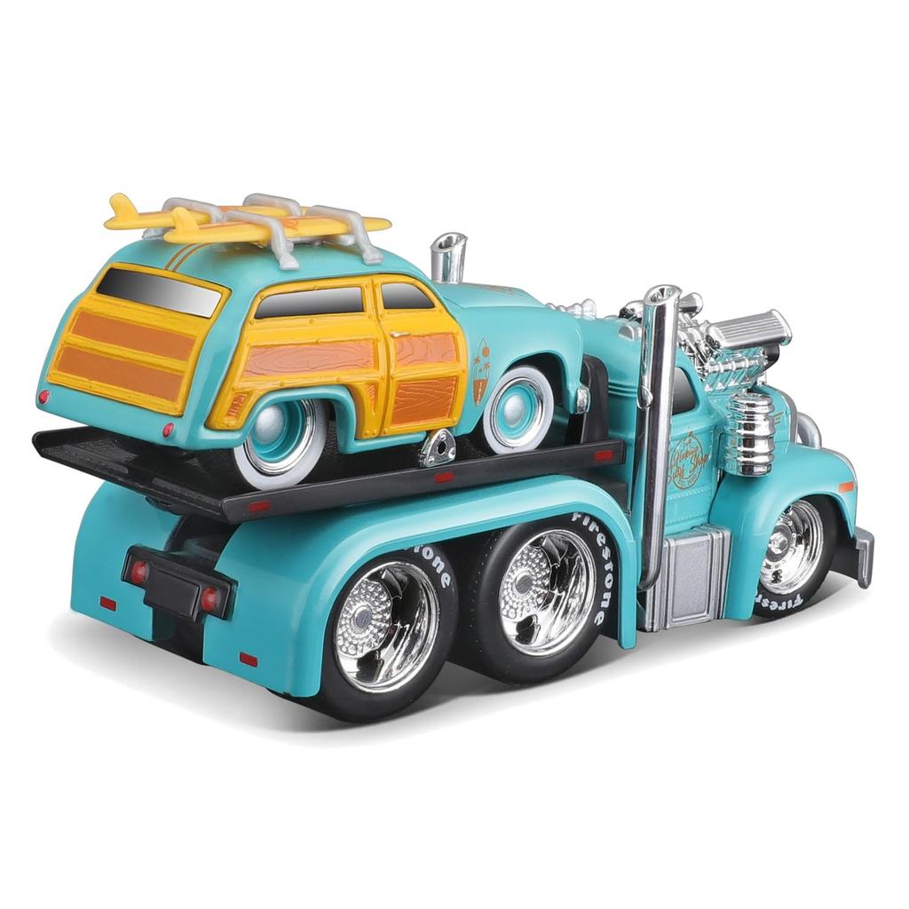 Maisto Scale Muscle Machines 1953 MACK Ford Woody Light Blue Diecast Model Car 11550 1/64 B-61 Flatbed/1950 (Finished Model)