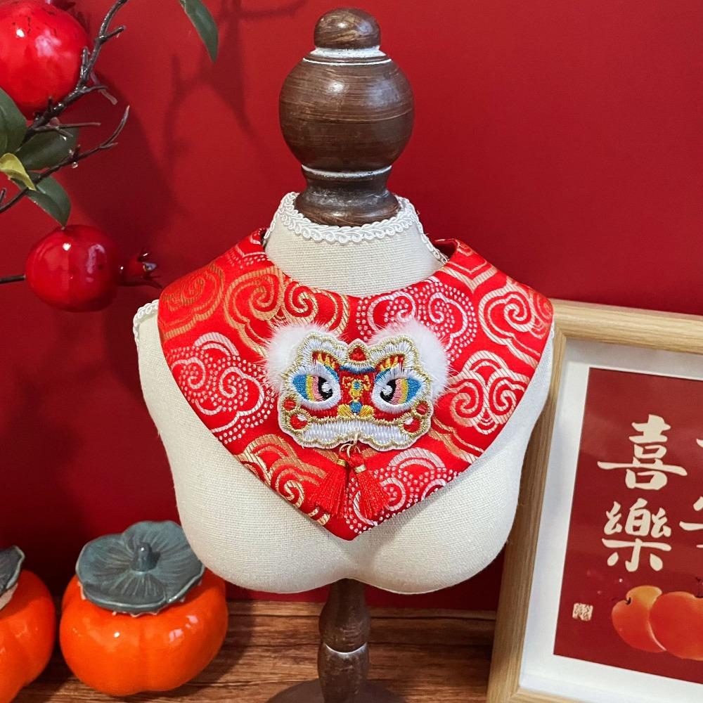 Новый Кот-Плащ с Кисточками Костюм Праздничный Дизайн Красный Цвет Накидка для Питомца Элегантный Китайский Стиль Ошейник для Питомца Новый Год