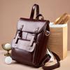 Women's Genuine Leather Backpack - Wear-Resistant Cowhide, 14", Large Capacity, College Style, British Retro, Neutral Design.