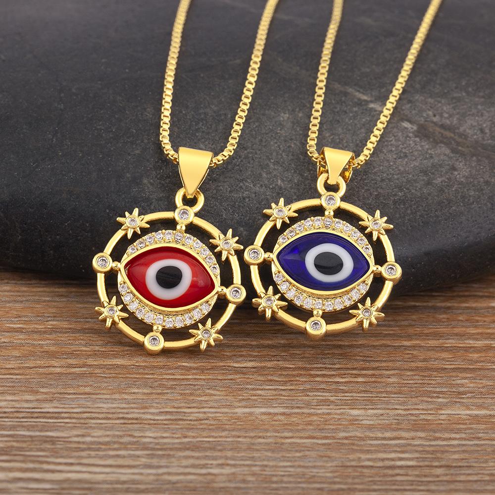 Nidin New Fashion Shiny Zircon Hollow Design Evil Eye Pendant Necklace For Women Aesthetic Lucky Clavicle Chain Accessories Gift