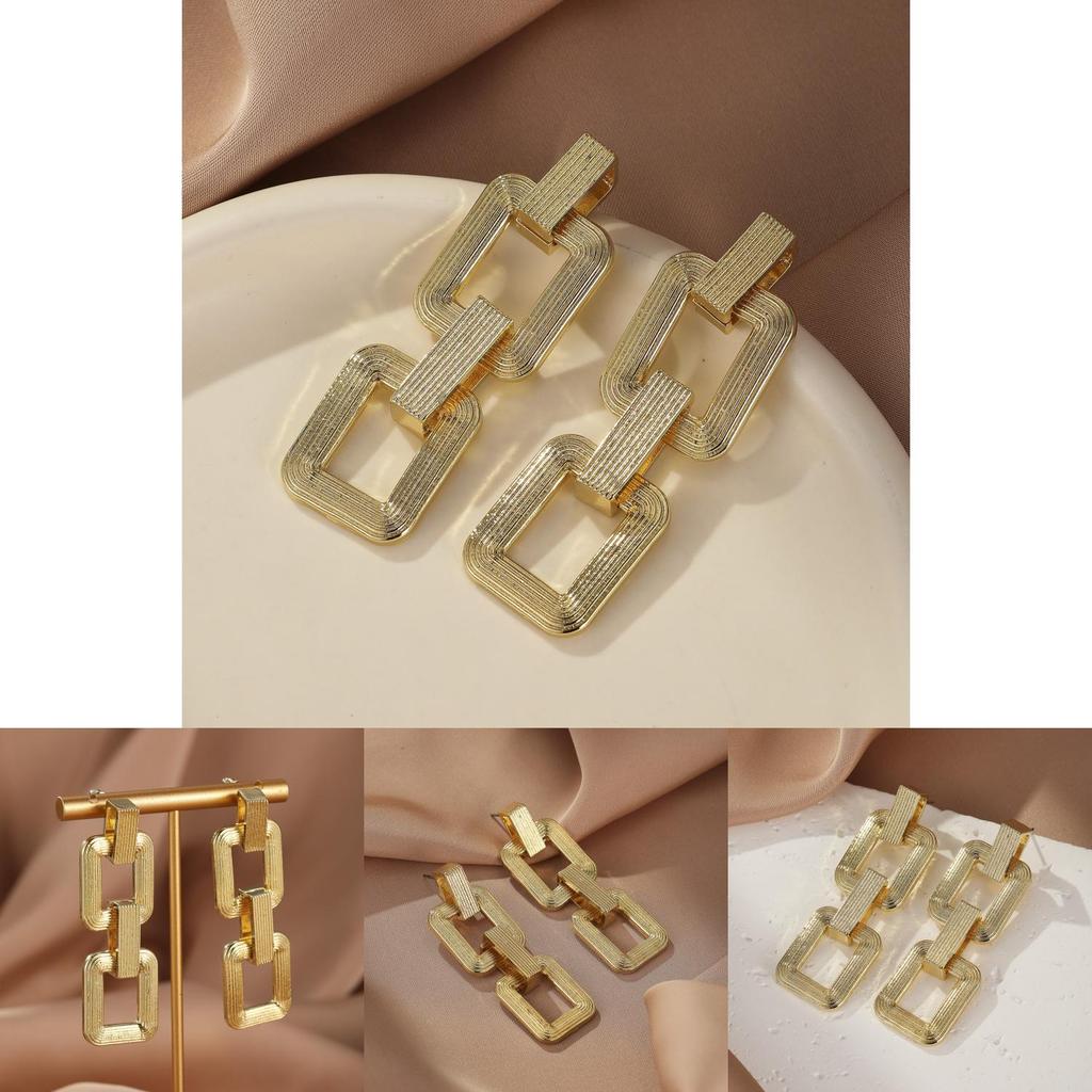 Квадратные Геометрические Классические Металлические Серьги Женская Модная Бижутерия из Сплава с Покрытием