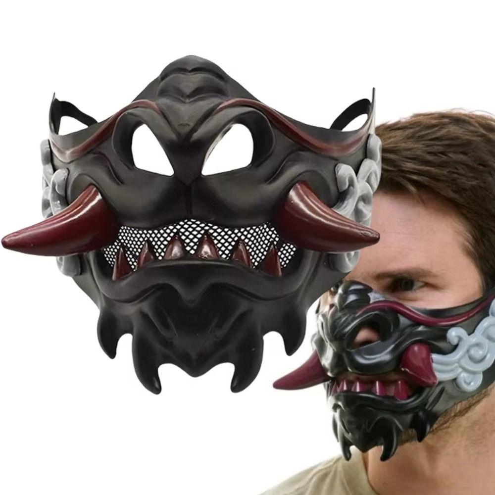 Cosplay Samurai Cosplay Mask Dress Up Half Face Mask Toy Performance Cosplay Red Prajna Mask  Party
