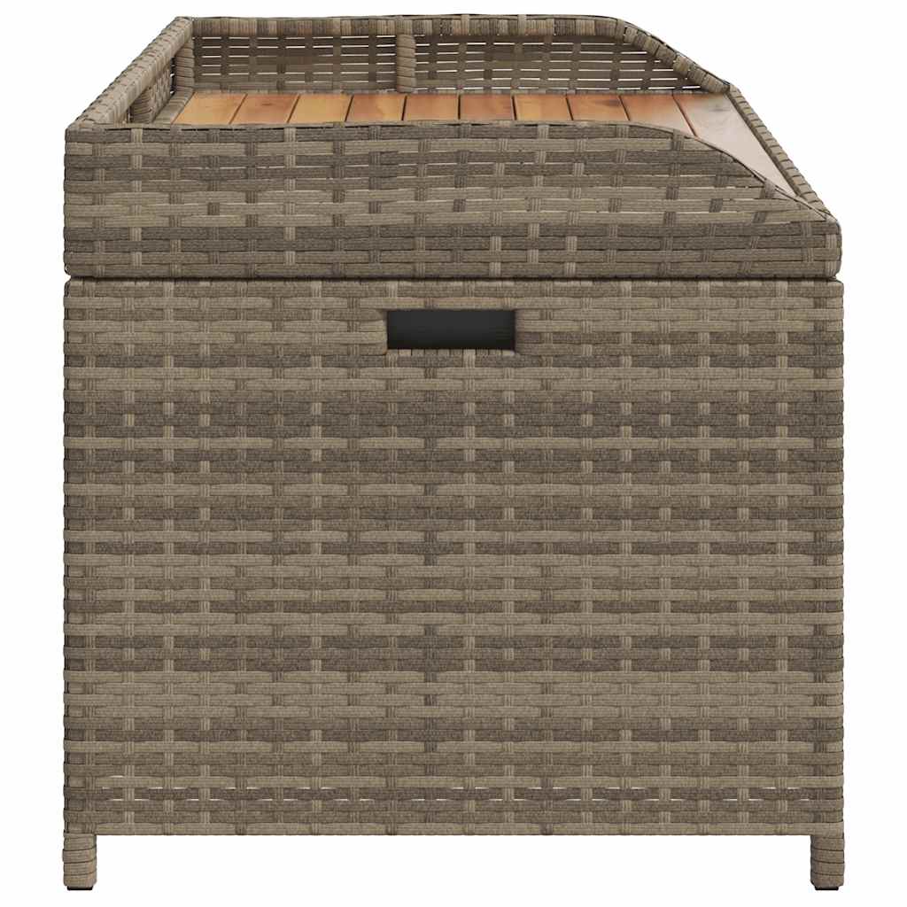 Storage Bench in Grey 100x50x52 cm Poly Rattan & Acacia Wood