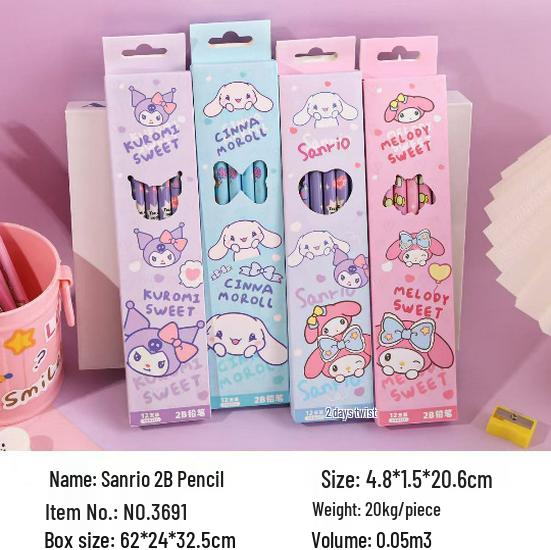 Pikachu & Hello Kitty 2B Pencil Set with Eraser & Sharpener - 12 Pencils for Kids & Students