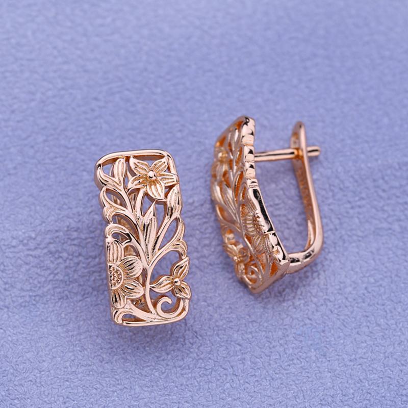 LSOOYH Clip Earrings Rose Gold Color Fashion Earring For Women Hollow Square Flower Stud Earrings Jewelry