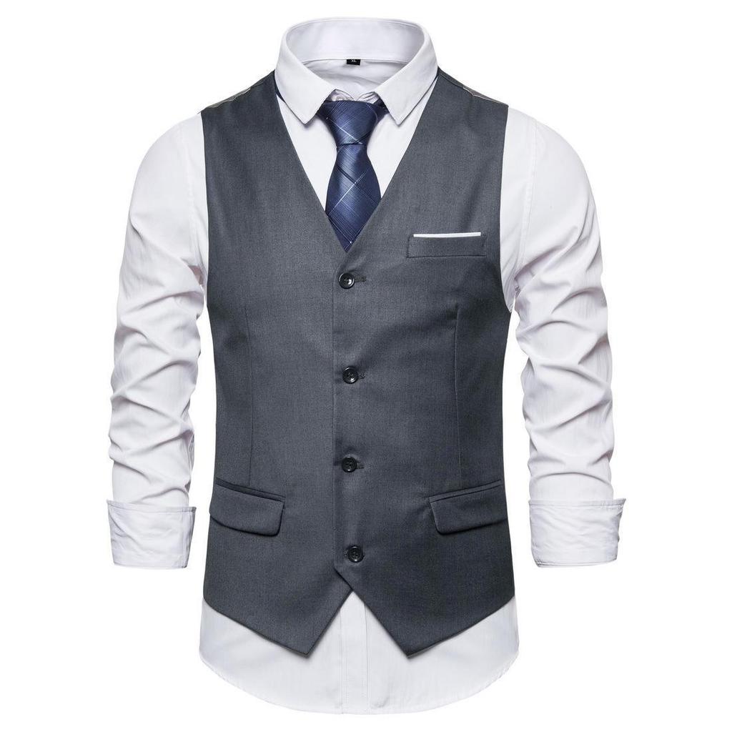 2023 Men's Large Solid Color Single-Breasted Casual Suit Vest - Korean Style