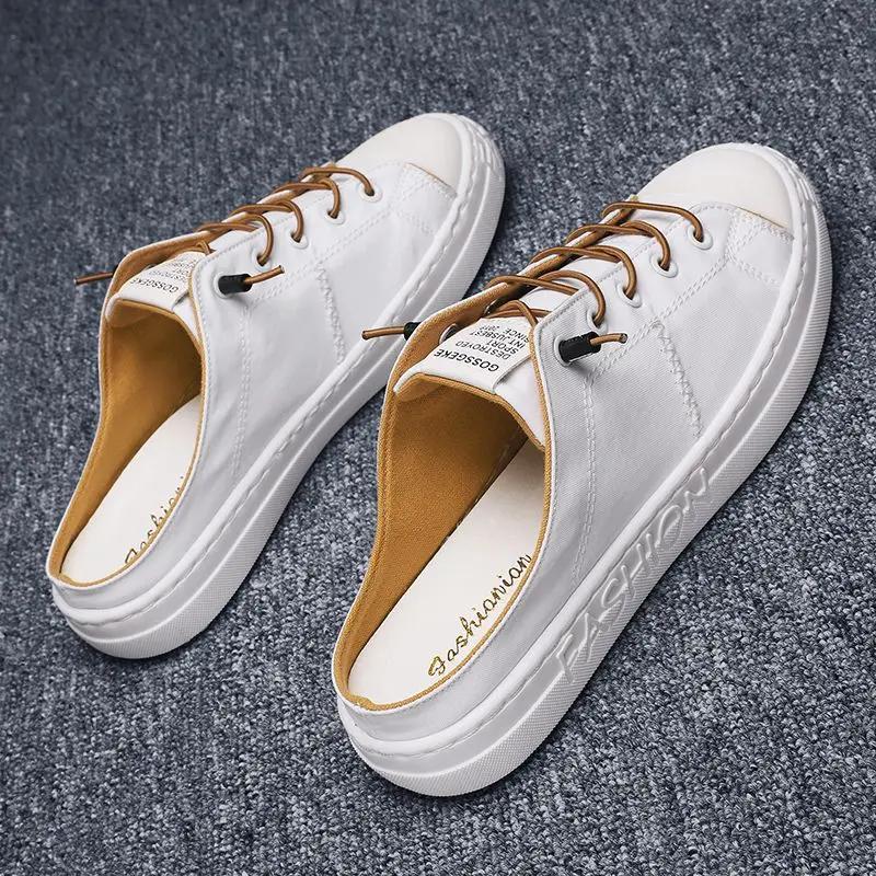 Модные тапочки для мужчин, резиновые парусиновые полусандалии, мужские мюли, туфли-клапперы 2024, для взрослых, в корейском стиле, летняя распродажа, удобные и дешевые