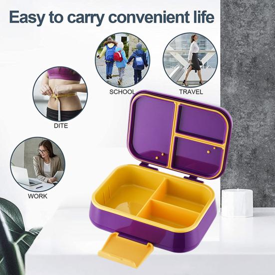 Ланч-бокс Bento с чашкой для соуса, вилкой, ложкой, контейнером для ланча с 3 отделениями, контейнерами для закусок без содержания бисфенола А, подходящими для детей, для девочек и мальчиков