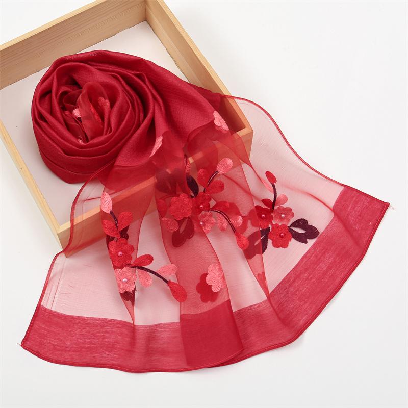 Luxury Shiny Lace Scarf Silk Women Hijab Soft Wool Shawls and Wraps Large Flower Thin Scarves Foulard Female Bufanda New