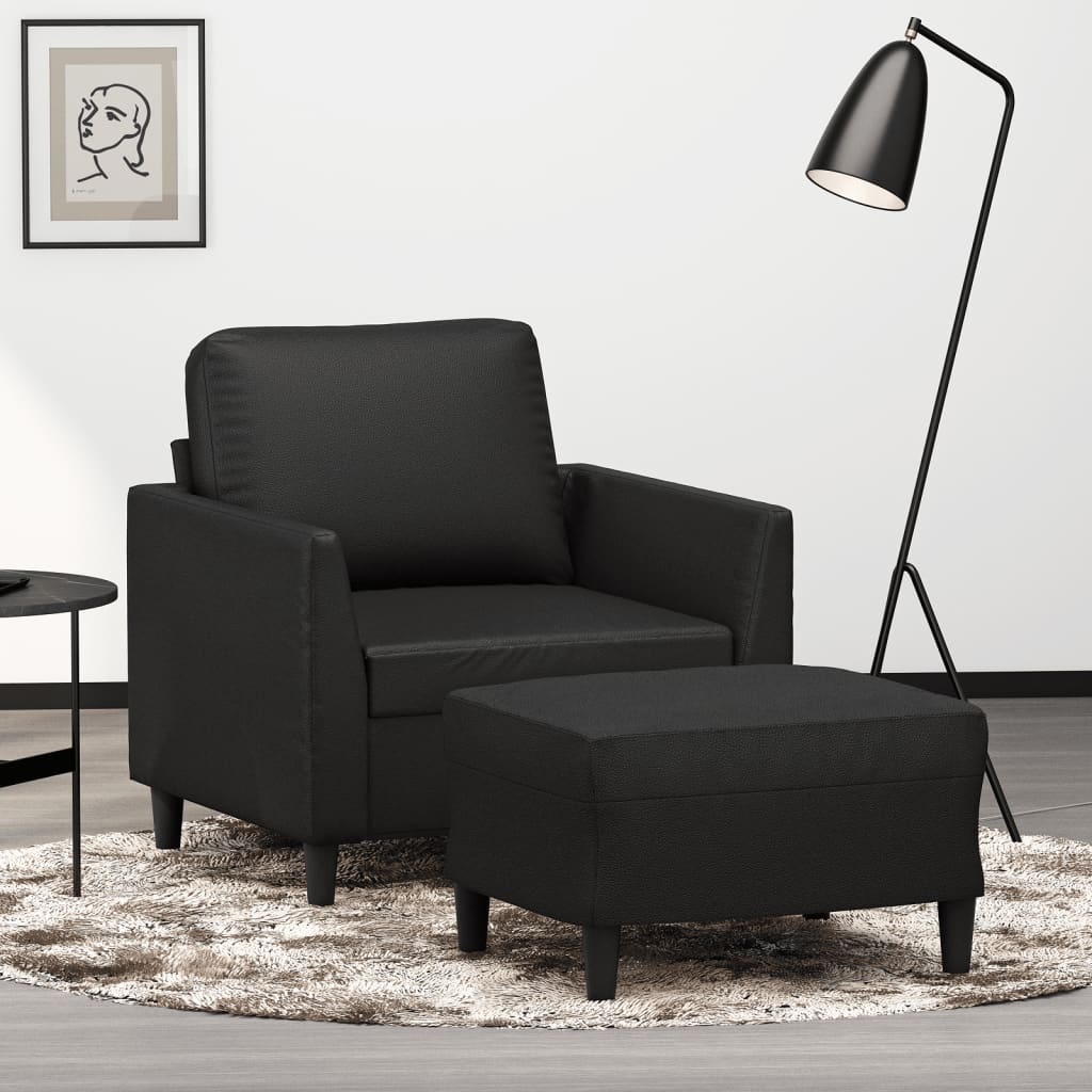 Vidaxl Fotel Z Podnóżkiem, Czarny, 60 Cm, Sztuczna Skóra