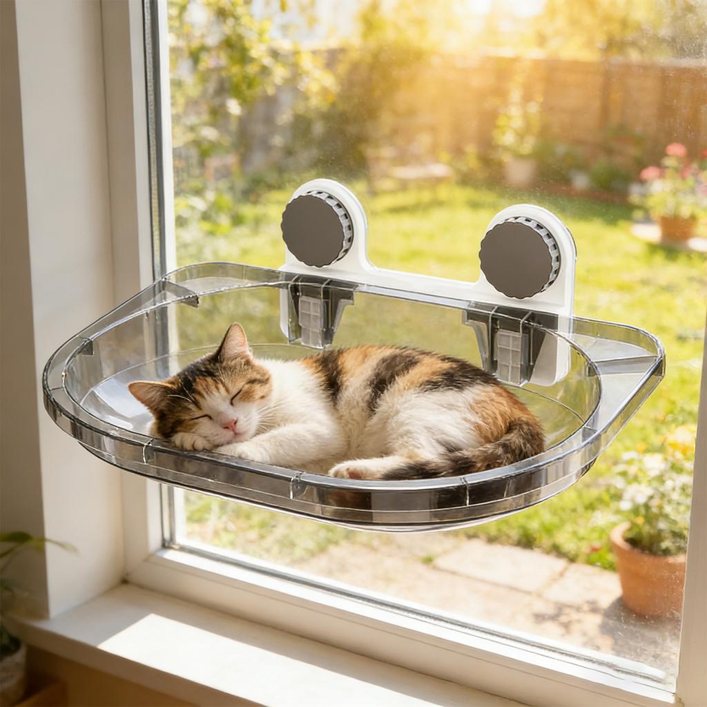 Кошки на присосках Окно , Прозрачная Подвесная Кошачья Кровать Для Домашних Кошек, Настенная Полка-Сиденье для Кошек Без Сверления С Прочными Присосками, Экономия Места