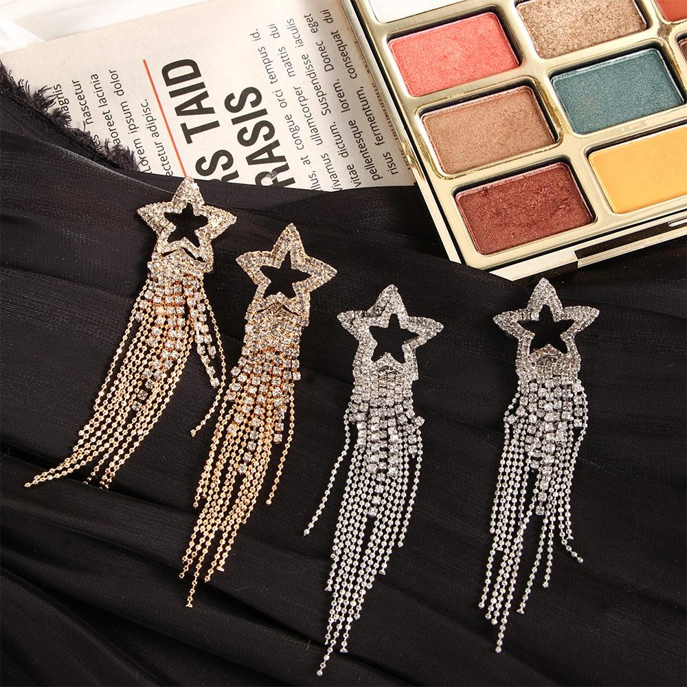Gold Silver Color Gift For Women Crystal Tassel Jewelry Drop Earrings Dangle Earring Stud Earrings
