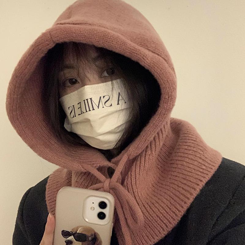Шапка-балаклава женская зимняя теплая шапка шарф интегрированная трикотажная защита ушей шерстяная шапка вязаная шапка