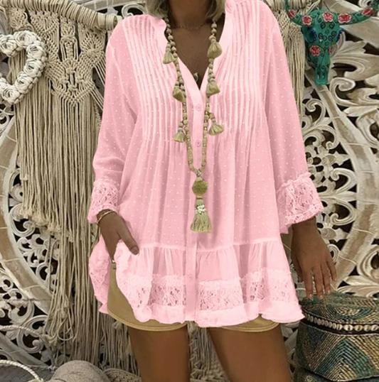 Woman Plus Size Blouse Shirt Chiffon Button Pullover Short Sleeve V Neck Vintage Female Clothes Blusas Summer