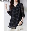 MODIQUE весна лето плюс размер новые женские свободные винтажные шифоновые блузки в горошек с принтом рубашки женские повседневные оверсайз топ с v-образным вырезом и длинными рукавами
