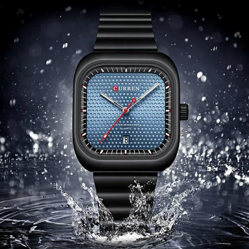 Men's Casual Quartz Watch Creative Square Calendar Dial Stainless Steel Strap Men's Wristwatch Festival Gift Men's Exquisite Gift Watch