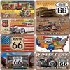 Vintage Metal Tin Signs Decor Route 66 License Plate Motorcycle Car Metal Posters Wall Decor for Garage Bar Pub Moto Club