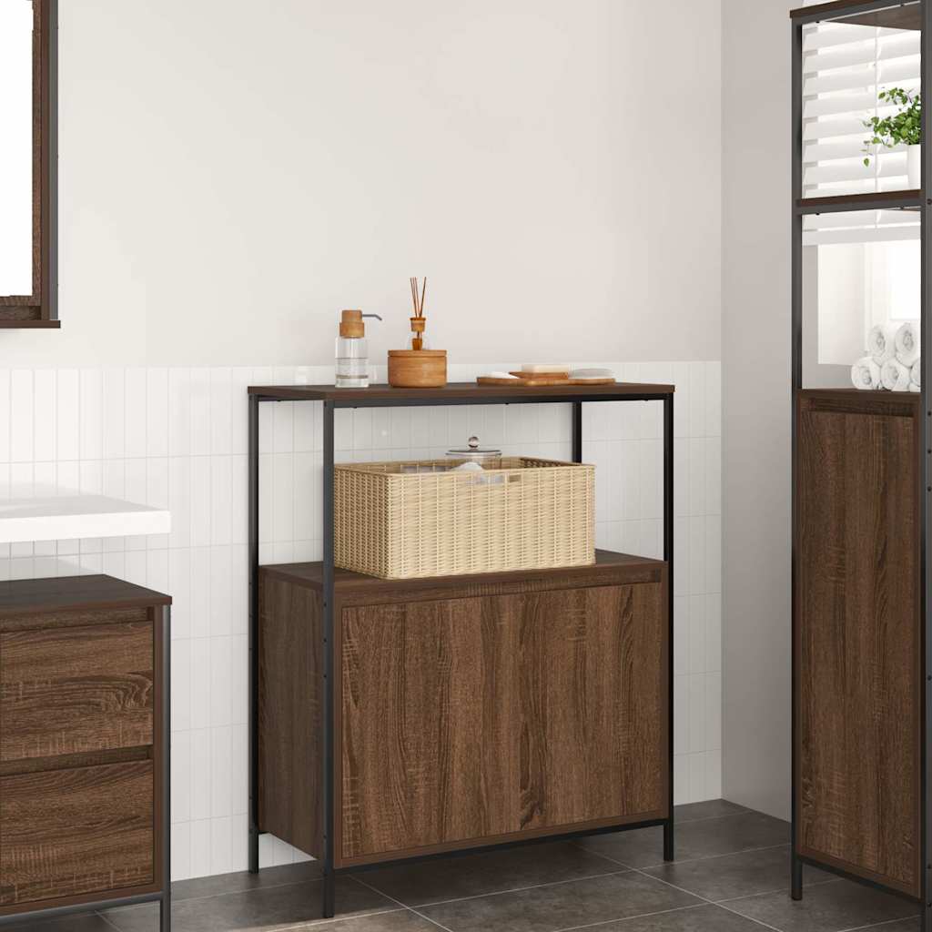 Bathroom Cabinet with Shelves Brown Oak Effect 76.5 x 35 x 95 cm