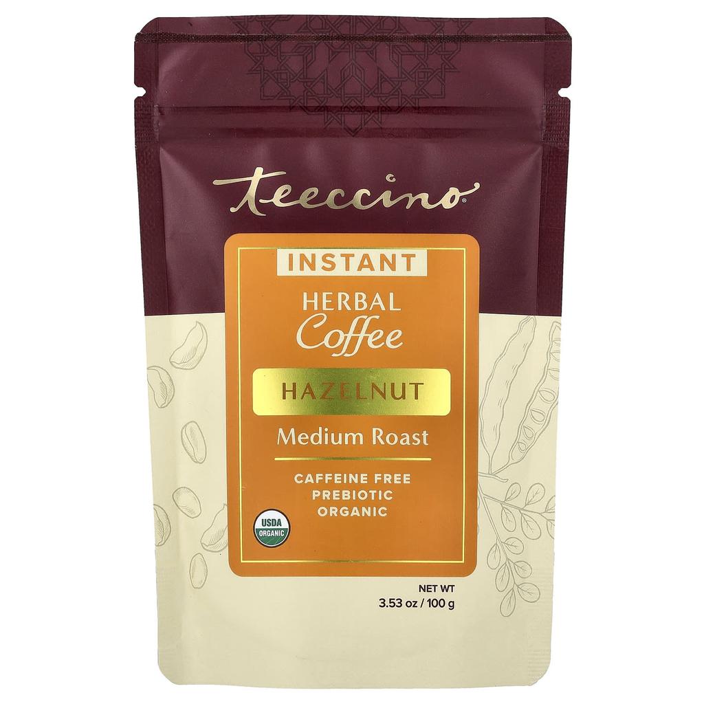 Teeccino Растворимый травяной кофе, Лесной орех, Средняя обжарка, Без кофеина, 100г (3,53 унции)