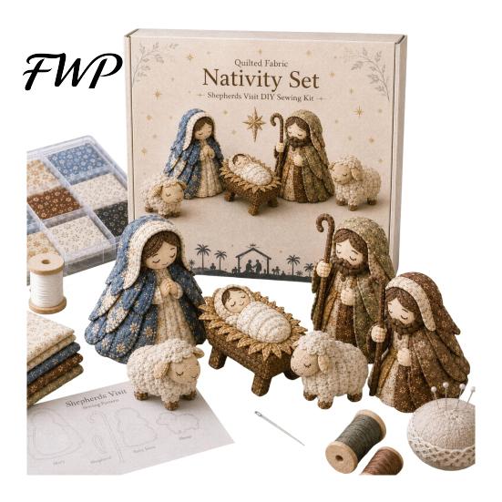 Festive Fabric Crafting Supplies Nativity Scene Patchwork DIY Kit, Sewing Handmade Art Project Religious Quilted Craft Set for Home Christmas