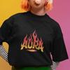Футболка с графическим принтом AURA Flame Огненные буквы Streetwear Эстетика Модная футболка Унисекс