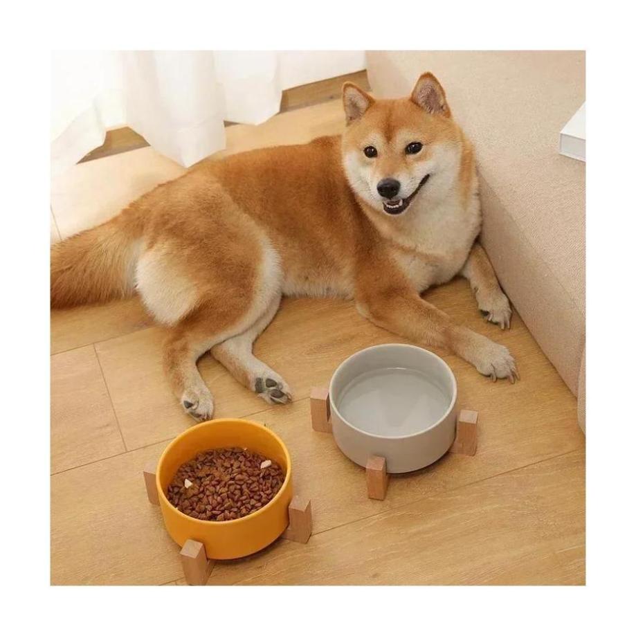 1 шт. Миска для питомца Кошка Собака Деревянная подставка Миска Большая вместимость Миска для корма и воды для кошек Дом Питомцы Маленькие Керамические Аксессуары