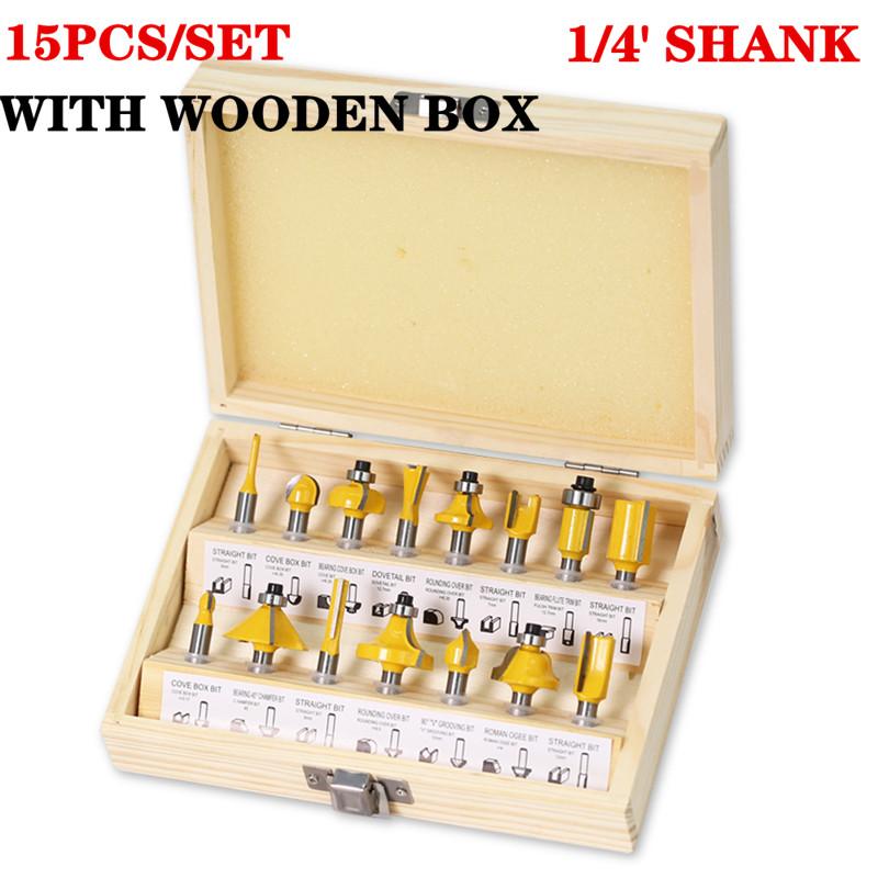 15 шт., прямые фрезы для резки дерева, карбид вольфрама, деревообработка, 1/4 дюйма, 8 мм, набор фрез