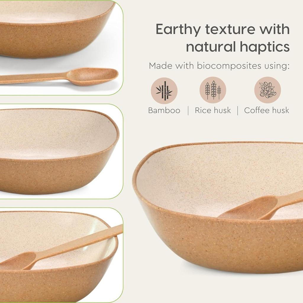 Set of 4 Earth-Friendly Multipurpose Bowls for Kitchen | 600 ml | Made with Bamboo Fibers & Rice Husk | Microwave Safe Bow