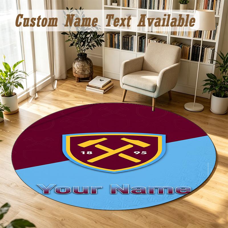 Round Rug Custom NameWest Ham United FC Pattern Non Slip Carpet Home Floor Decor
