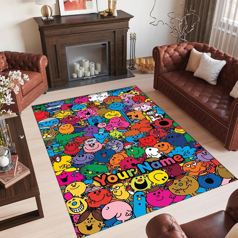 Personalized Crystal Velvet Carpet Custom Name Text,Mr. Men & Little Miss Anti Slip Area Rug For Home Decoration