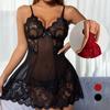 Erotic Costumes Underwear Nightgown G-string Women Thong Perspective Sexy Lingerie Lace Nightdress V-Neck Lingerie Pajamas Set