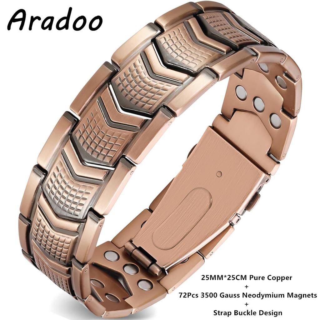 Premium Pure Copper Bracelet for Men with Deployant Clasp Design Wristband Jewelry Gifts