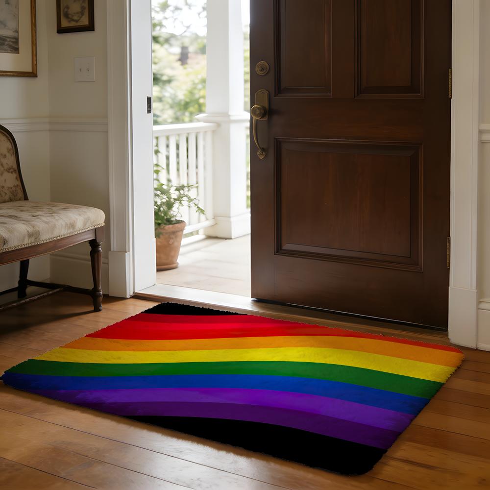 Rainbow Stripes Floor Mat Soft Flannel Absorbent Mat Non-Slip Rug Home Bedroom Bathroom