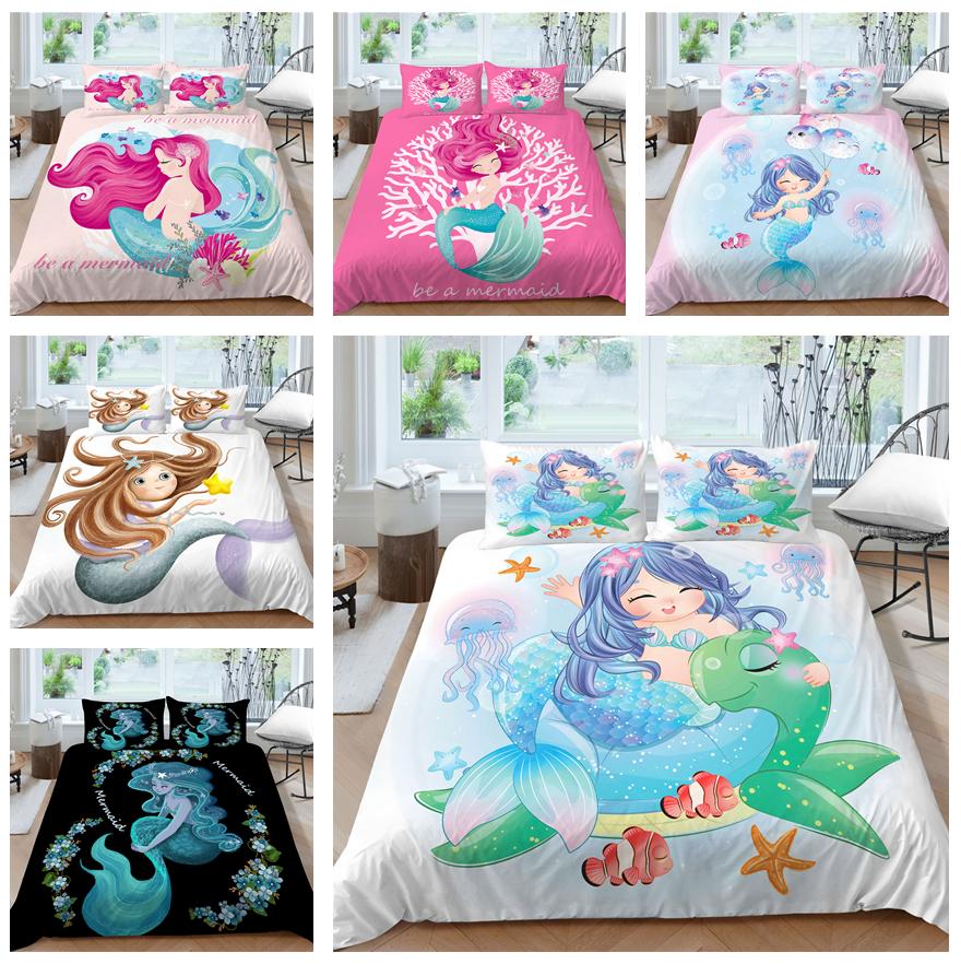 Комплект постельного белья с 3D узором русалки, пододеяльник с рисунком красоты, наволочка из 2 или 3 предметов, ткань из микрофибры, мягкое и удобное украшение для дома