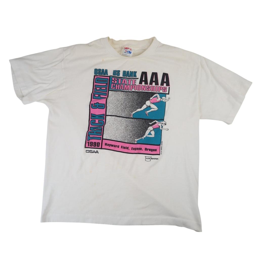 Vintage 90s Track & Field State Champions Large Graphic T Shirt White