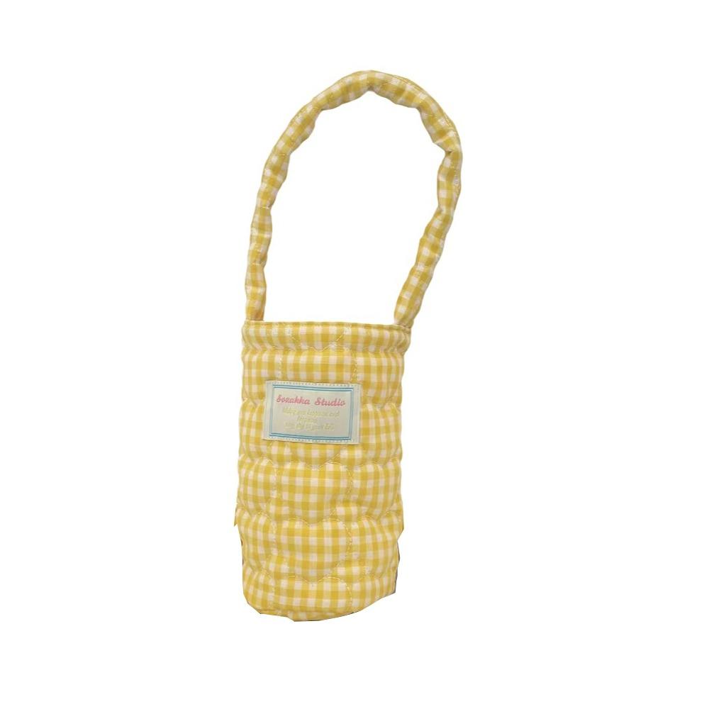 Plaid Design Water Bottle Protective Cover Heart Embroidery Thermos Cup Sleeve For Men And Women
